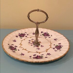 Vintage Wood & Sons English Porcelain Dessert Tray with Violets Pattern